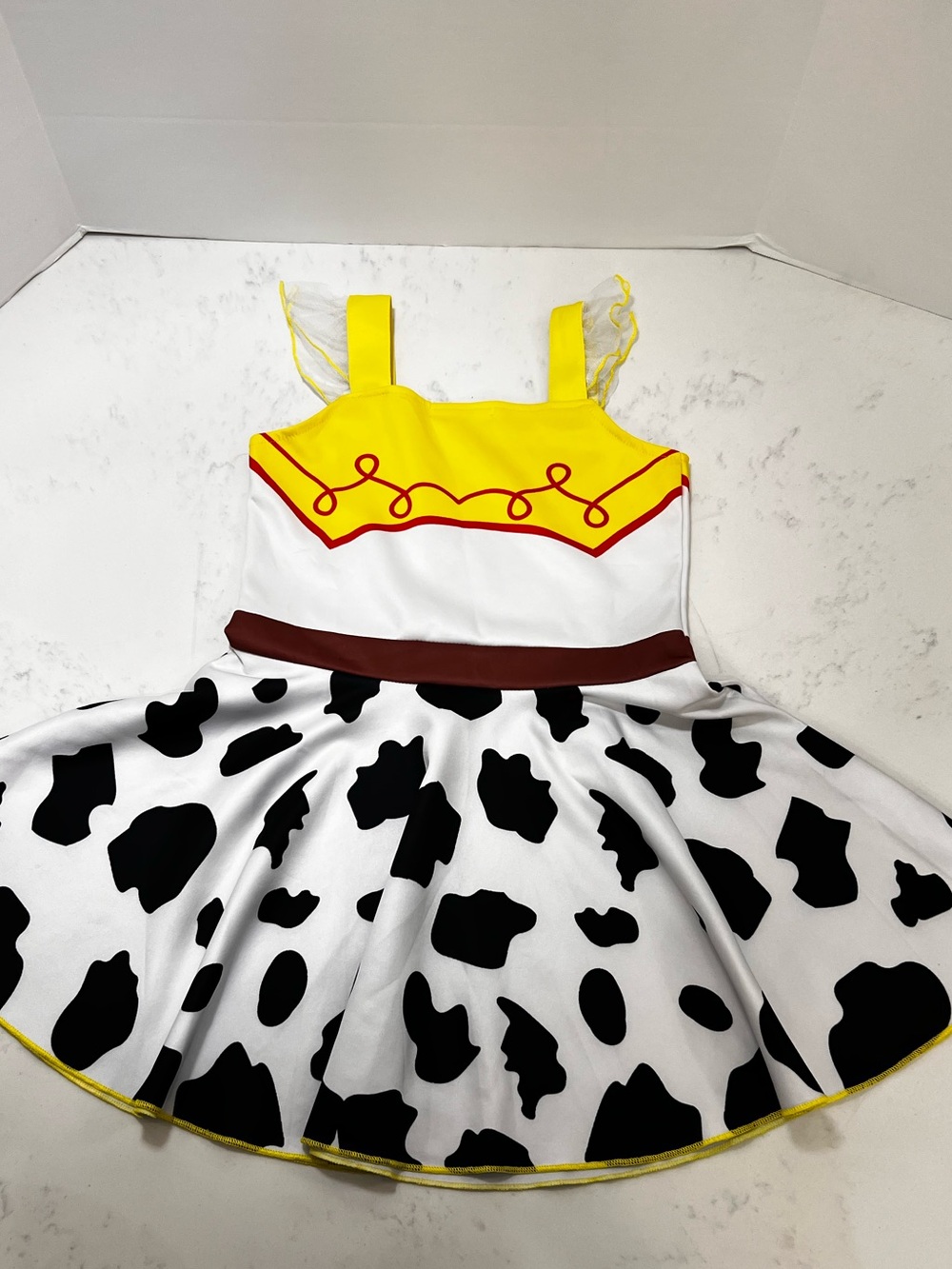 Cowprint Sheriff-Inspired Dress in Yellow, Blue & White - Picture 3 of 14